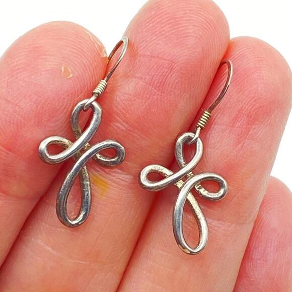 925 Sterling Silver INFINITY CROSS Pendant And Earrings Jewelry Set - Picture 2 of 6